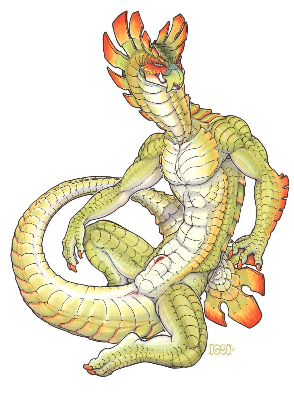 2015 abs anthro anus balls biceps capcom claws fangs green_scales iggi male monster_hunter muscles najarala nude pecs pinup plain_background pose scalie sheath snake_wyvern solo spread_legs spreading teeth video_games white_background