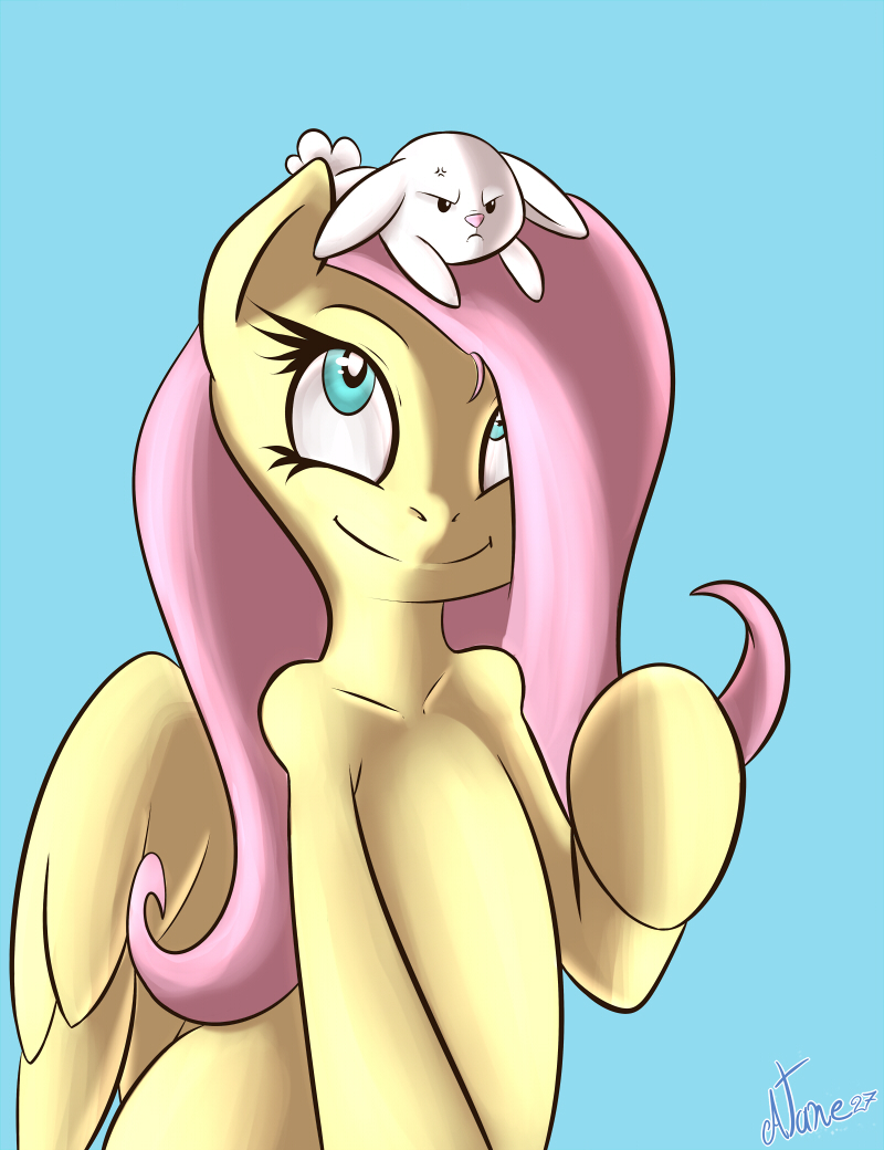 2015 angel_(mlp) annoyed atane27 equine female feral fluttershy_(mlp) friendship_is_magic lagomorph male mammal my_little_pony pegasus rabbit smile wings