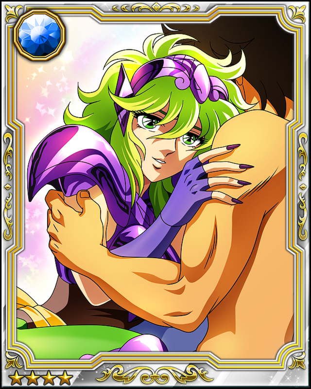 1girl armor card_(medium) female galaxy_card gradient gradient_background green_hair ophiuchus_shaina saint_seiya smile