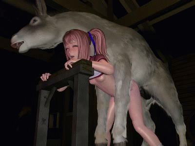 1girl 3d animated animated_gif animo_(series) animo_no_01 ass bent_over bestiality bottomless breasts censored donkey erection hetero penis sex shirt_lift small_breasts twintails vaginal yoshino_momiji