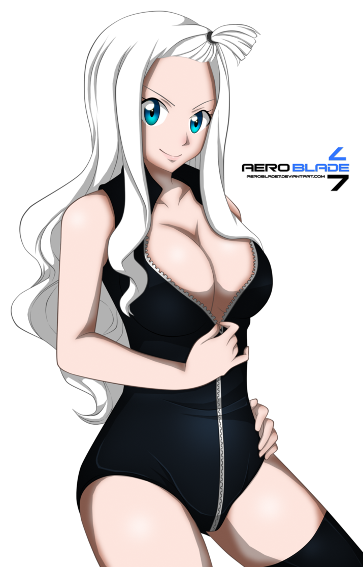 1girl aeroblade7 blue_eyes bodysuit breasts cleavage fairy_tail long_hair looking_at_viewer mirajane_strauss simple_background smile solo stockings thighhighs unzip white_hair