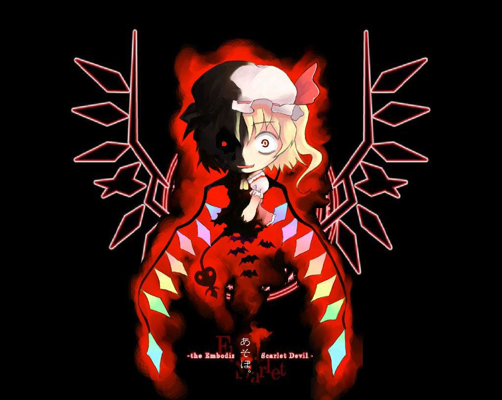 blonde_hair flandre_scarlet hat ponytail red_eyes short_hair side_ponytail solo touhou wings