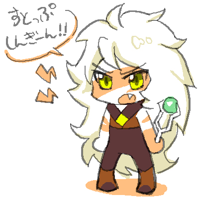chibi dokur01 female hair japanese_text jasper simple_background solo steven_universe text translation_request unknown_artist white_hair yellow_eyes