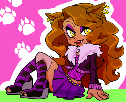1girl brown_hair canine clawdeen_wolf fangs female hair lips looking_at_viewer mammal monster_high open_mouth simple_background solo tsujii were werewolf yellow_eyes