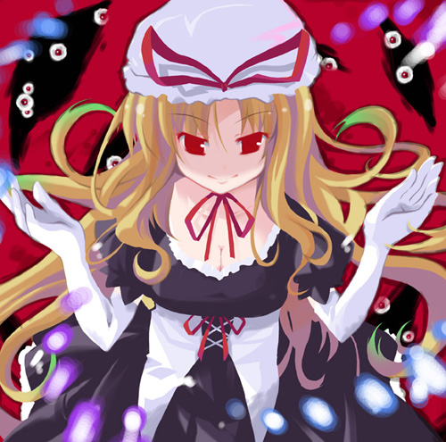 blonde_hair elbow_gloves gloves hat lowres ribbon solo touhou utsurogi_angu white_gloves yakumo_yukari