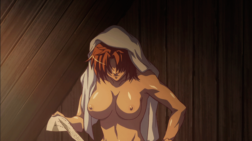 1girl animated animated_gif bouncing_breasts breasts dark_skin facepalm female large_breasts long_hair nipples nude queen's_blade queen's_blade red_hair risty sitting solo
