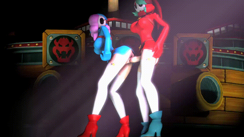 3d animated animated_gif ankle_boots artist_request ass bent_over boots bouncing_breasts breasts futa_with_female futanari garter_straps genderswap green_hair hair_over_one_eye heart high_heel_boots high_heels hood hoodie large_breasts mask minidress multiple_girls nintendo pink_hair sex short_dress shy_gal shy_girl shy_guy source_request standing_sex super_mario_bros. thighhighs uncensored vaginal white_legwear