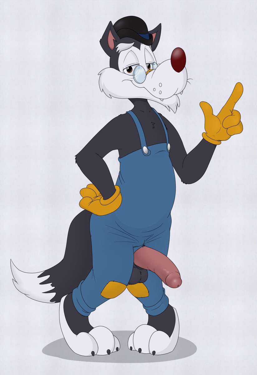 2015 animaniacs anthro balls canine clothing gloves male mammal neenya overalls penis solo warner_brothers wolf