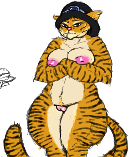 aladdin breasts disney feline female jasmine_(aladdin) mammal nipples obese overweight pink_nipples pussy solo thick_thighs tiger