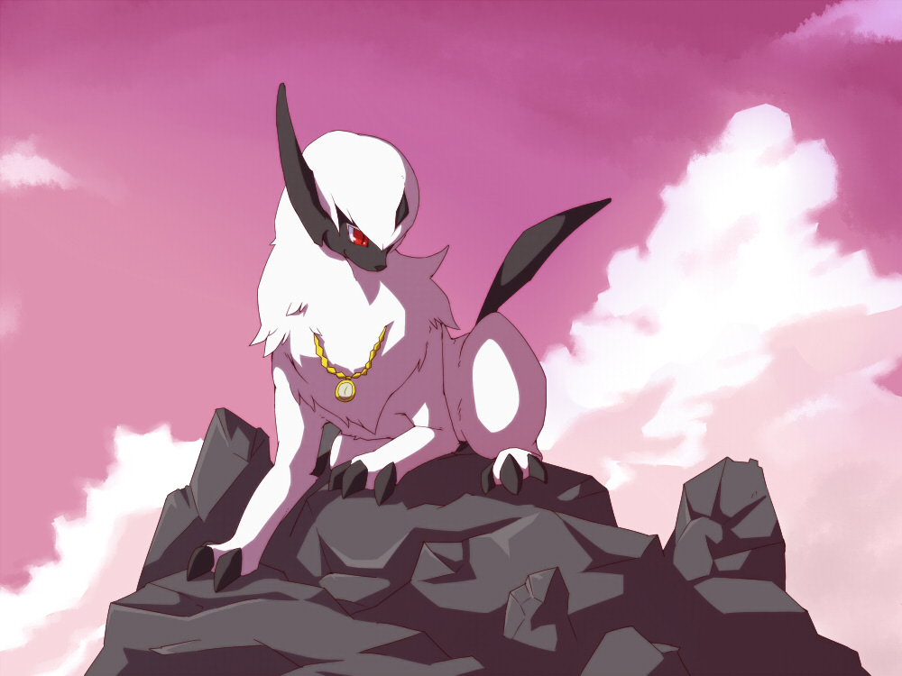 absol fur higoro kemono nintendo pok&eacute;mon red_eyes rock video_games white_fur