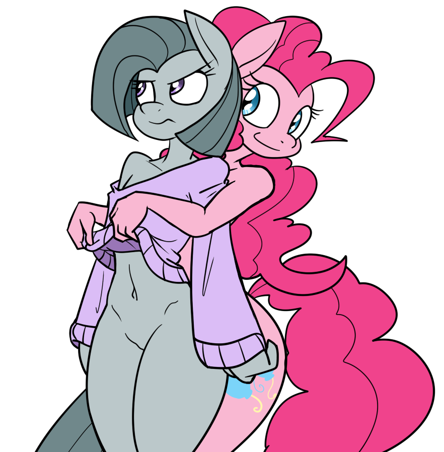anthro anthrofied bottomless clothed clothing cutie_mark duo earth_pony equine female friendship_is_magic hair half-dressed horse inkie_pie_(mlp) mammal my_little_pony navel nude off_shoulder pink_hair pinkie_pie_(mlp) pony reiduran shirt shirt_lift smile standing sweater wide_hips