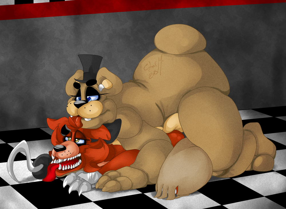 anal anal_penetration animatronic anthro barefoot bear bow canine chubby eye_patch eyewear five_nights_at_freddy's fox foxy_(fnaf) freddy_(fnaf) fronnie half-closed_eyes hat headgear hook hook_hand inside looking_down machine male male/male mammal nude on_floor on_top open_mouth penetration pirate robot sex sharp_claws sharp_teeth smile teeth tongue tongue_out video_games