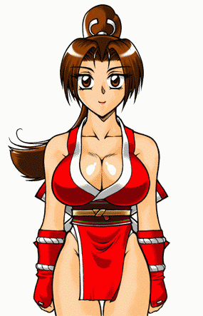 breasts brown_eyes brown_hair cleavage king_of_fighters kof large_breasts long_hair lowres shiranui_mai snk