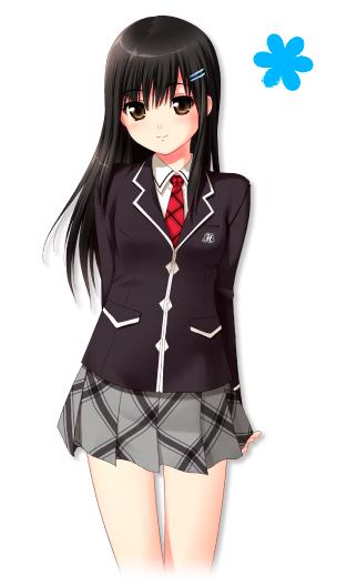 1girl bare_legs bishoujo black_hair female long_hair nonohara_miki school_uniform seifuku smile solo tachibana_kyouka tanuki-soft white_background