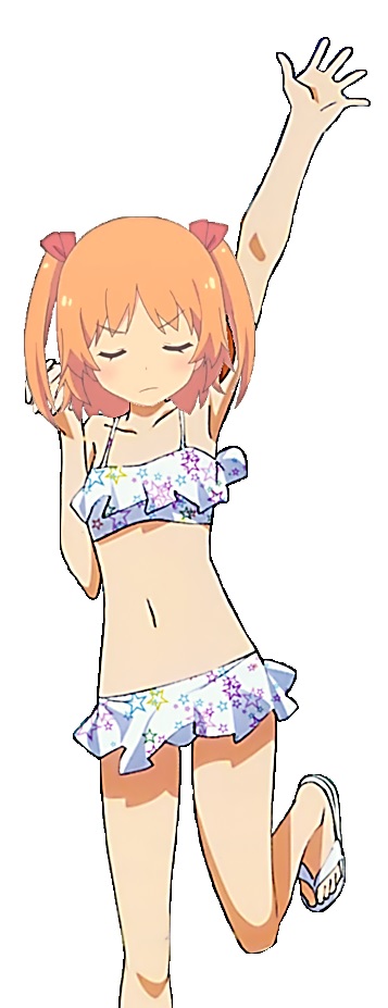 2019 armpits artist_request bikini bikini_skirt closed_mouth collarbone eyebrows_visible_through_hair full_body harusaki_chiwa hi_res leg_up legs looking_at_viewer mound_of_venus navel official_art ore_no_kanojo_to_osananajimi_ga_shuraba_sugiru sandals simple_background solo standing standing_on_one_leg swimsuits waving