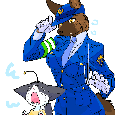 68 age_difference animal armband bb beast_girl breasts cat character_request child cry dog eyes_closed furry gloves hat kazuhiro large_breasts lowres necktie open_mouth police police_uniform policewoman sweat tail tears uniform what white_gloves worried yellow_eyes