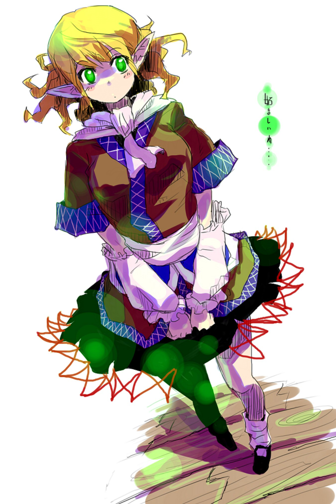 arm_warmers blonde_hair green_eyes mizuhashi_parsee oso_(toolate) pointy_ears scarf short_hair solo touhou
