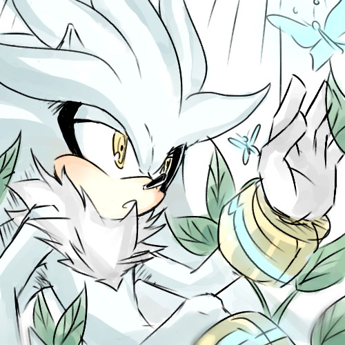 animal animal_ears blush bug butterfly insect lowres male_focus nature silver_the_hedgehog solo sonic_the_hedgehog yellow_eyes