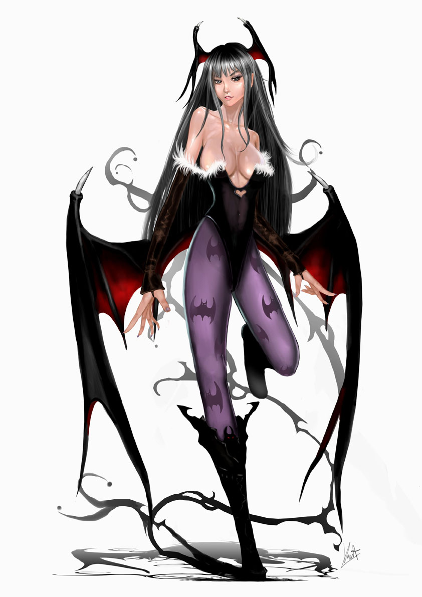 aqua_hair capcom darkstalkers demon_girl grey_hair long_hair morrigan_aensland succubus vampire_(game)