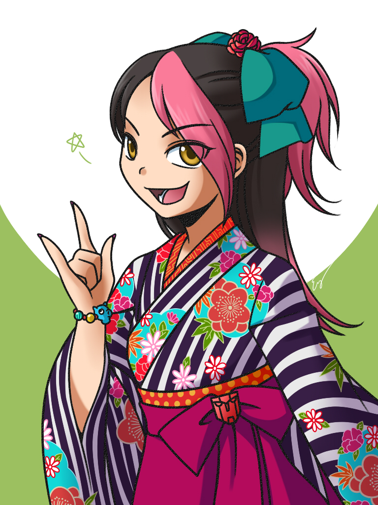 japanese_clothes kimono miko_nakadai multicolored_hair simple_background solo transformers transformers_prime