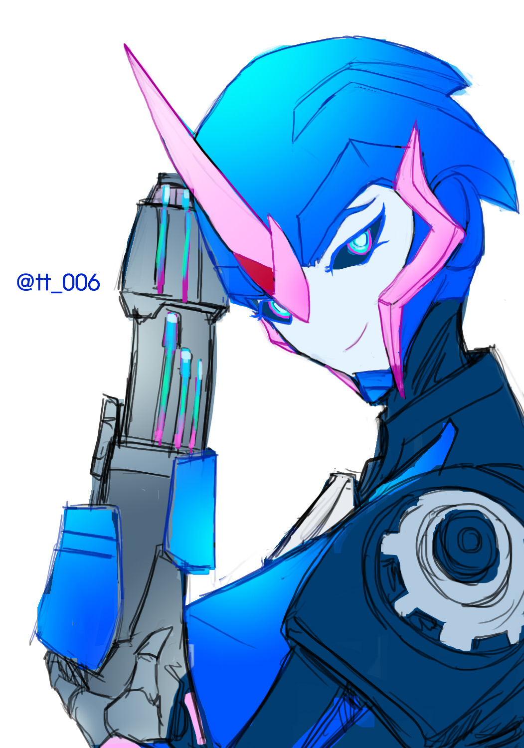 arcee autobot blue_eyes gun mecha_girl oberon826 simple_background solo transformers transformers_prime weapon