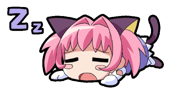 1girl animal_ears animated animated_gif blush_stickers cat_ears cat_girl cat_tail chibi closed_eyes colinarmis dress full_body gloves hair_intakes looping_animation lying miracle-chan on_stomach original pink_hair purple_dress sleeping solo tail transparent_background twintails white_gloves zzz
