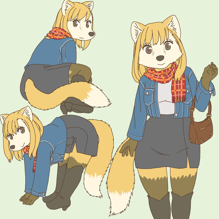 1:1 anthro boots clothed clothing ekaki510 female footwear gulonine high_heeled_boots high_heels japanese_marten kemono mammal marten mustelid musteline scarf solo tail