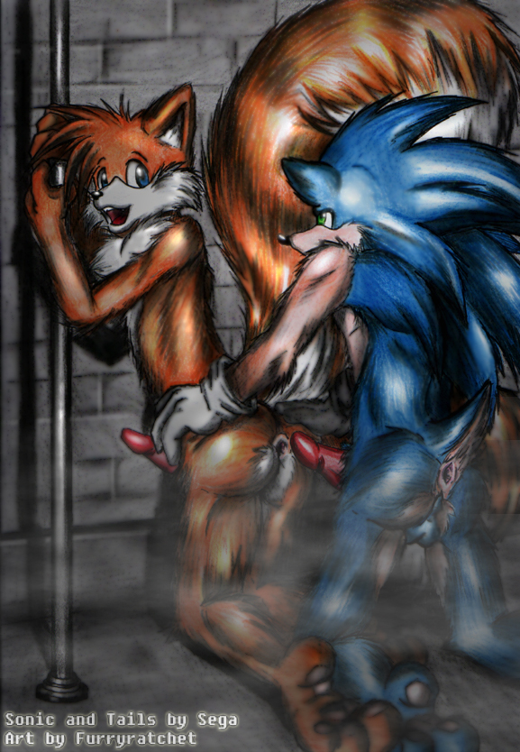 anus balls blue_eyes clothing furryratchet gloves green_eyes male miles_prower open_mouth penis pole sonic_(series) sonic_the_hedgehog