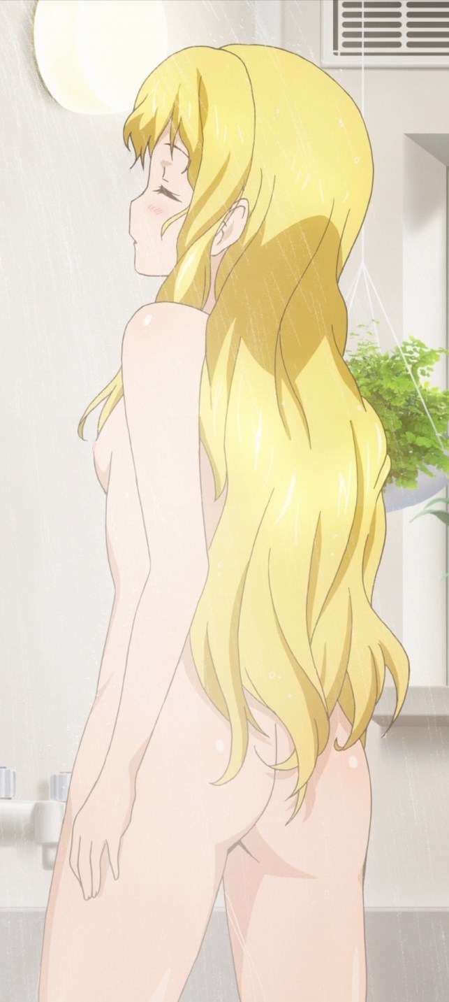 1girl ass blonde_hair flat_chest himegami_kodama long_hair maken-ki! nude shower solo