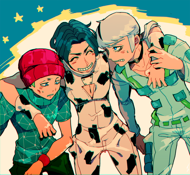 beanie black_hair brothers donatello_versace hat jojo_no_kimyou_na_bouken male_focus multiple_boys rikiel siblings stone_ocean ungaro white_hair yyy246