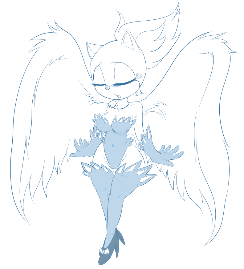 angelica_rosechu chadrocco cleavage clothed clothing eyes_closed feathered_wings feathers female gloves high_heels monochrome rosechu solo wide_hips wings