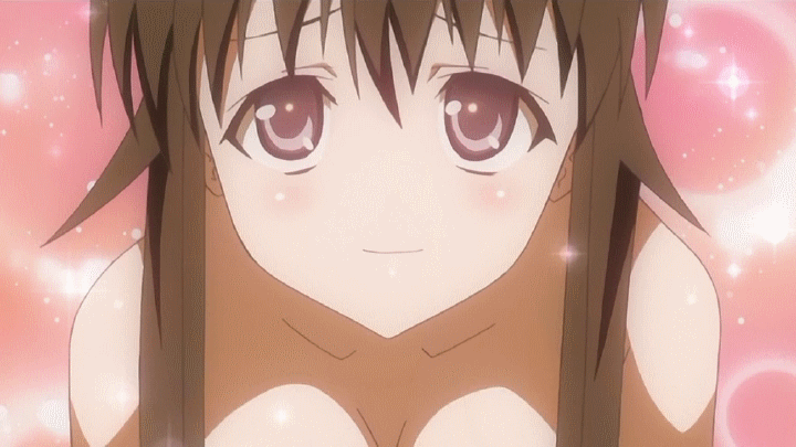 1girl animated animated_gif breast_hold breasts kanokon large_breasts minamoto_chizuru nipples touching