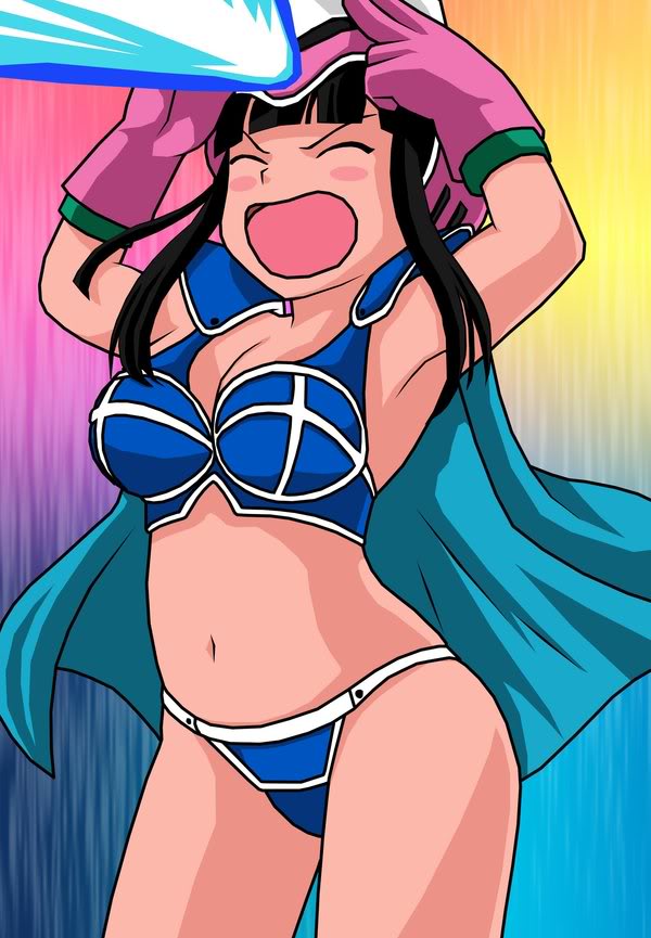 black_hair breasts chi-chi_(dragon_ball) chichi child cleavage dragon_ball eyes_closed highres hime_cut open_mouth simple_background younger