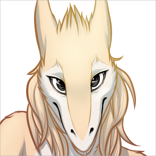 2013 ambiguous_gender anthro black_eyes brown_fur brown_hair fur hair looking_at_viewer sergal shalane smile solo tan_fur thewhitefalcon white_fur white_sclera