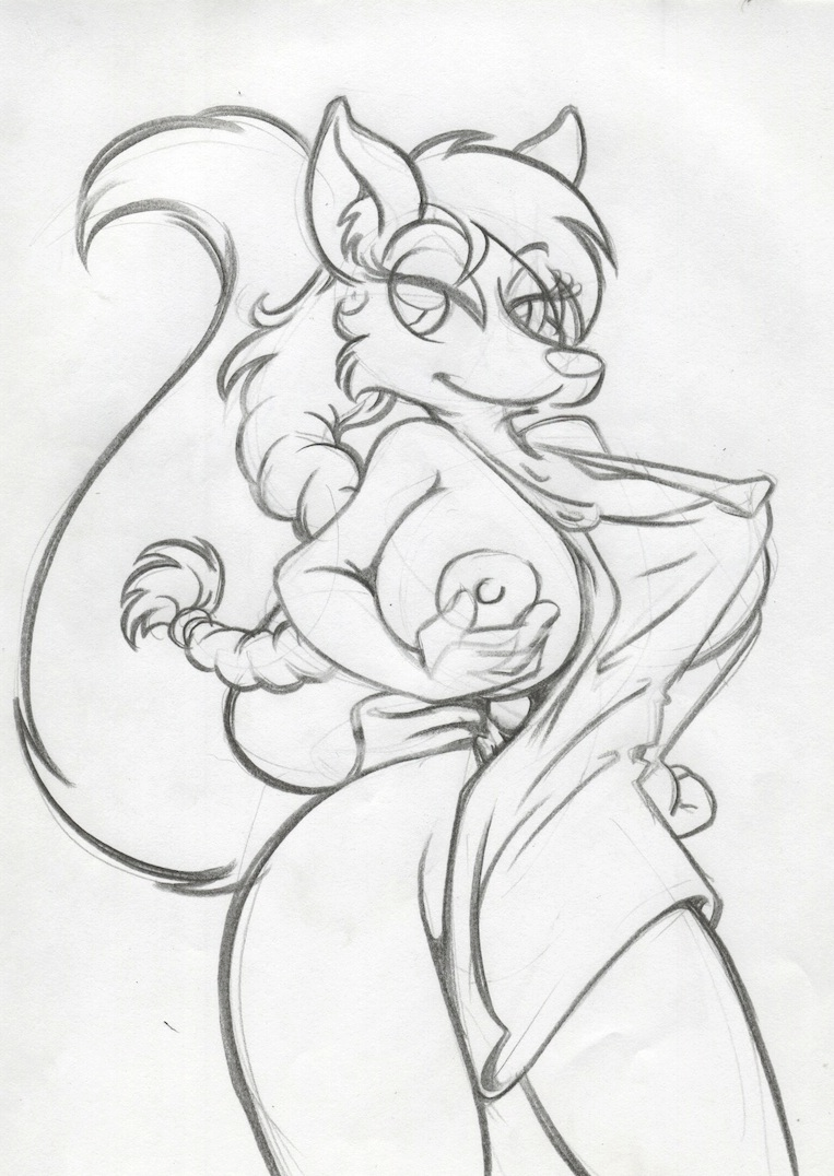 anthro apron big_breasts breasts canine female king-cheetah mammal monochrome nipples