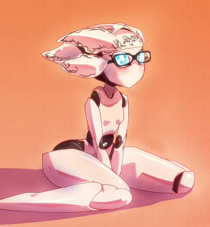 1girl artist_request blue_eyes blush drossel_von_flugel fireball_(series) glasses robot robot_girl