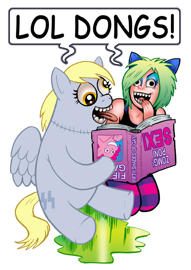 ! 2012 black_eyes blonde_hair book brown_eyes clothed clothing curtsibling cutie_mark derp derp_eyes derpy_hooves_(mlp) digital_media_(artwork) duo earth_pony english_text equine eyebrows eyelashes female friendship_is_magic fur green_hair grey_fur hair horse human legwear literature make-up mammal my_little_pony parody pegaslut pegasus pinkie_pie_(mlp) pony schutzstaffel ss stockings teeth text tongue tongue_out watermark white_sclera wings