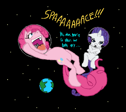 earth equine friendship_is_magic happy horse mammal my_little_pony outer_space pinkie_pie_(mlp) rarity_(mlp) star yelling