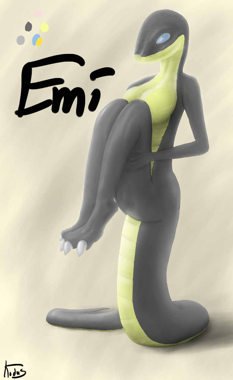 2015 3_toes anthro big_breasts big_tail breasts claws emi female grey_skin kodus looking_at_viewer nude reptile scalie simple_background smile snake solo toe_claws toes