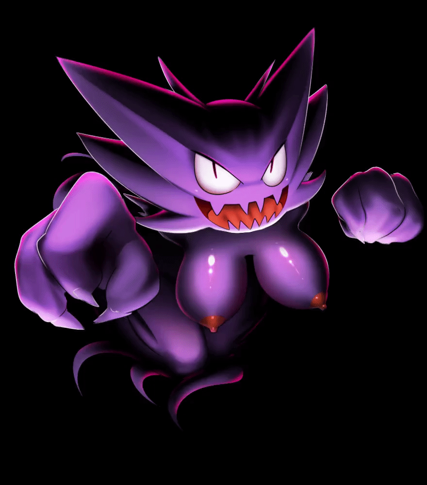 2015 animated anthro black_background blinking breasts claws elpatrixf female ghost grin haunter looking_at_viewer nintendo nipples nude open_mouth pok&eacute;mon pok&eacute;morph simple_background solo spirit video_games white_sclera