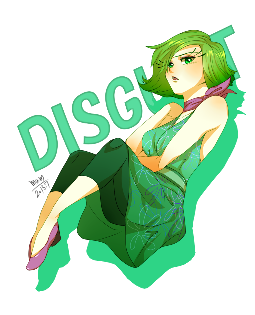 character_name disgust_(inside_out) flats green_eyes green_hair green_legwear inside_out leggings mum_(pixiv1182764) personification pixar short_hair solo