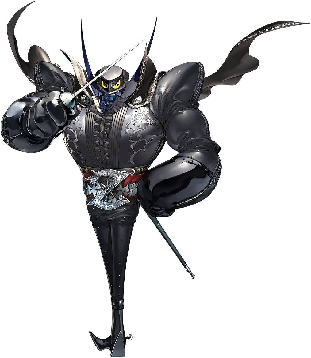 cape full_body looking_at_viewer official_art persona persona_5 rapier suit sword yellow_eyes zorro_(persona_5)