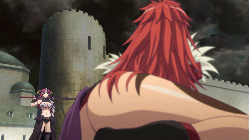 2girls animated animated_gif ass back claudette_(queen's_blade) claudette_(queen's_blade) long_hair multiple_girls panties queen's_blade queen's_blade red_hair risty standing thong underwear
