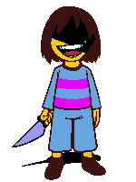 animated animated_gif artist_request brown_hair chara_(undertale) dark_persona frisk_(undertale) full_body laughing looping_animation lowres mousou_dairinin parody pixel_art shounen_bat solo spoilers transparent_background undertale
