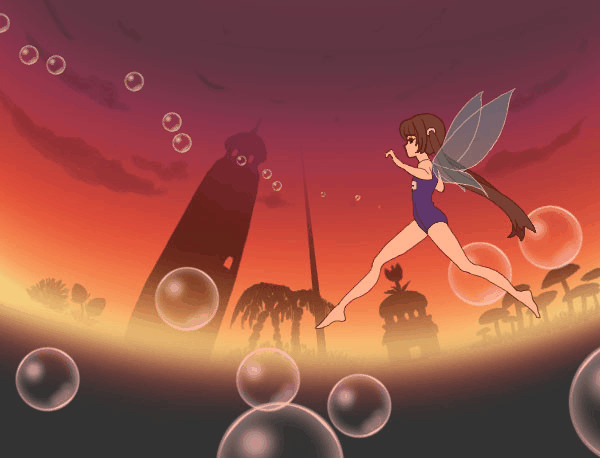 1girl animated animated_gif artist_request brown_hair copyright_request fairy fairy_wings gabriel-b loli long_hair long_legs long_twintails one-piece_swimsuit pangya school_swimsuit solo swimsuit twintails wings