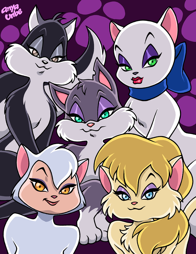 2014 animaniacs anthro anyauribe black_eyes black_fur blue_eyes blush breasts brown_eyes cat cats_don't_dance chest_tuft cleo_catillac curled_tail digital_media_(artwork) duo eyelashes eyeshadow feline female fur green_eyes hair half-closed_eyes heathcliff_&amp;_the_catillac_cats hindpaw lipstick long_hair long_tail looking_at_viewer looney_tunes makeup male mammal nude orange_hair paws penelope_pussycat pink_nose ponytail pose rita_(animaniacs) round_ears sawyer smile tan_fur tom_and_jerry toodles_galore tuft warner_brothers white_fur
