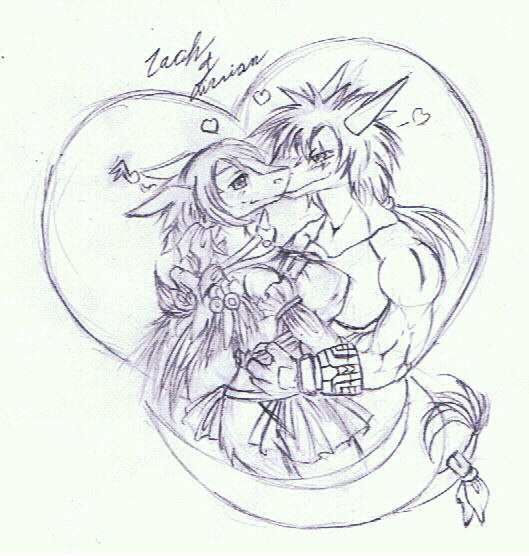 &lt;3 2009 anthro breasts claws clothed clothing cute dragon duo english_text female hair half-closed_eyes horn kissing livian long_hair male monochrome muscular scalie scar simple_background sketch smile text tigerlilylucky traditional_media_(artwork) white_background zach