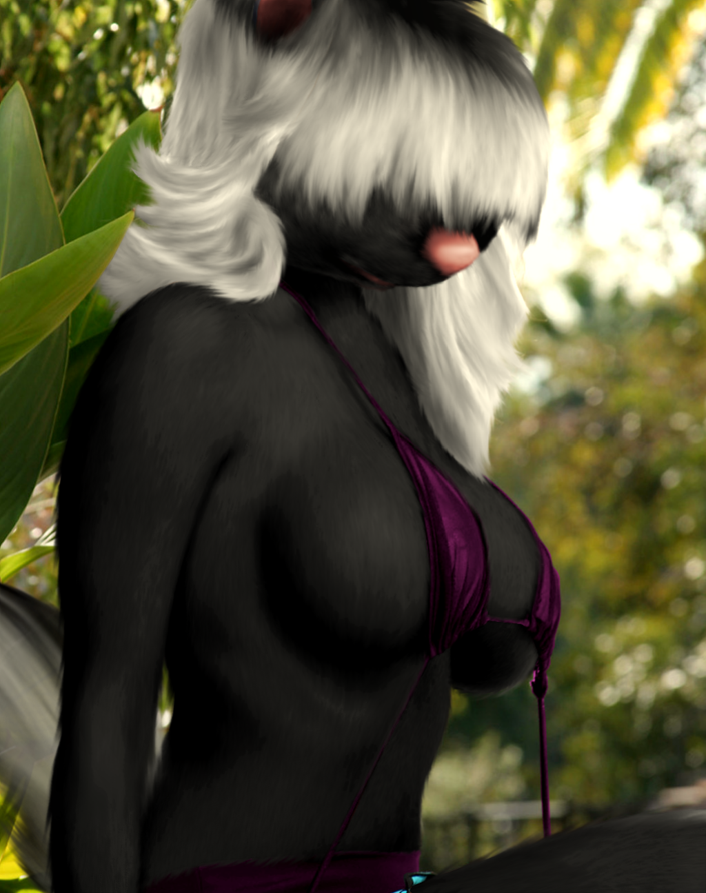 anthro anthrofied big_breasts bikini black_fur breasts clothing edit female fur hair long_hair mammal over_the_hedge oystercatcher7 photo_manipulation photomorph skunk solo stella_(over_the_hedge) swimsuit