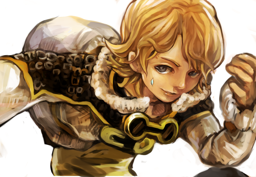 1boy blonde_hair coat final_fantasy final_fantasy_crystal_chronicles goggles layle male male_focus simple_background solo white_background