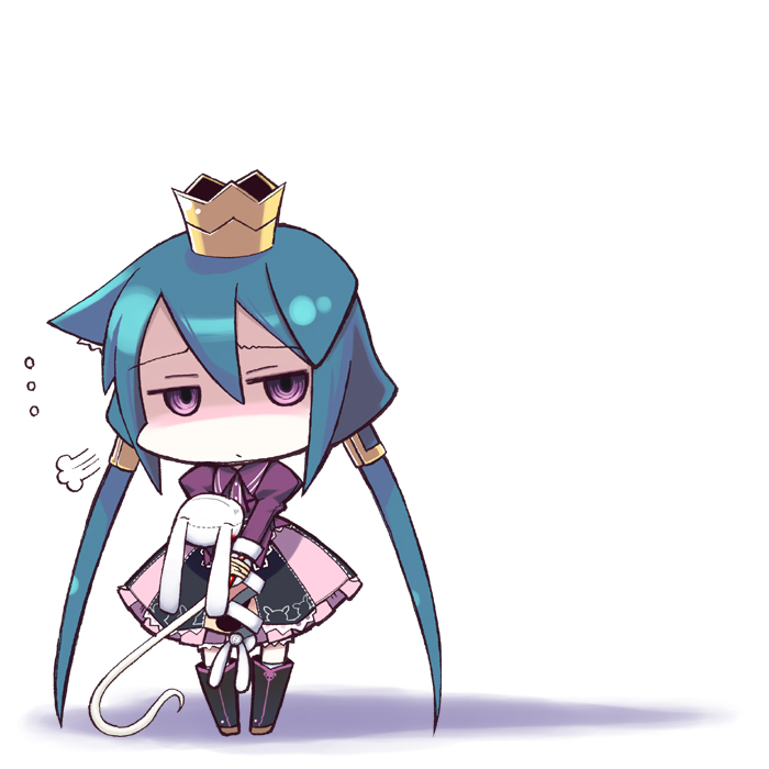 7th_dragon 7th_dragon_(series) annoyed bad_id bad_pixiv_id blue_hair chibi crown dress jingai_modoki long_hair momomeno_(7th_dragon) princess_(7th_dragon) purple_eyes sigh solo stuffed_animal stuffed_bunny stuffed_toy twintails